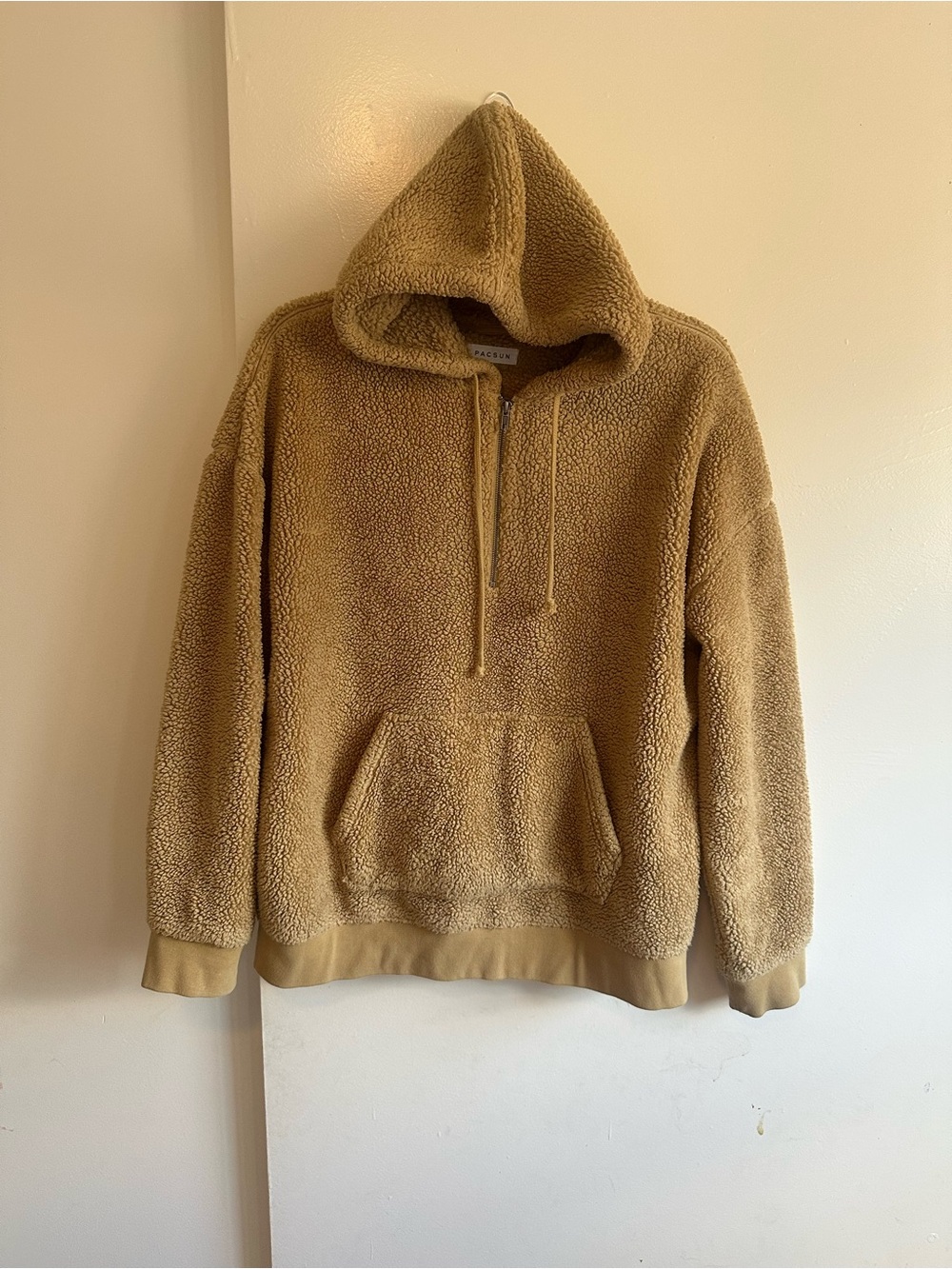 PacSun Men's Tan Sherpa Zip-Up Hoodie